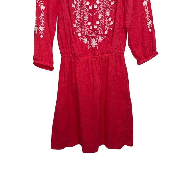 Talbots Pretty Pink/White Embroidered Peasant Style 3/4 Sleeve Midi Dress Sz S - Picture 4 of 10